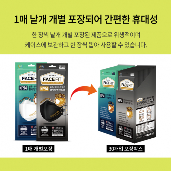 KF-94 블루나 페이스핏매션 블랙 황사마스크 1BOX 30매